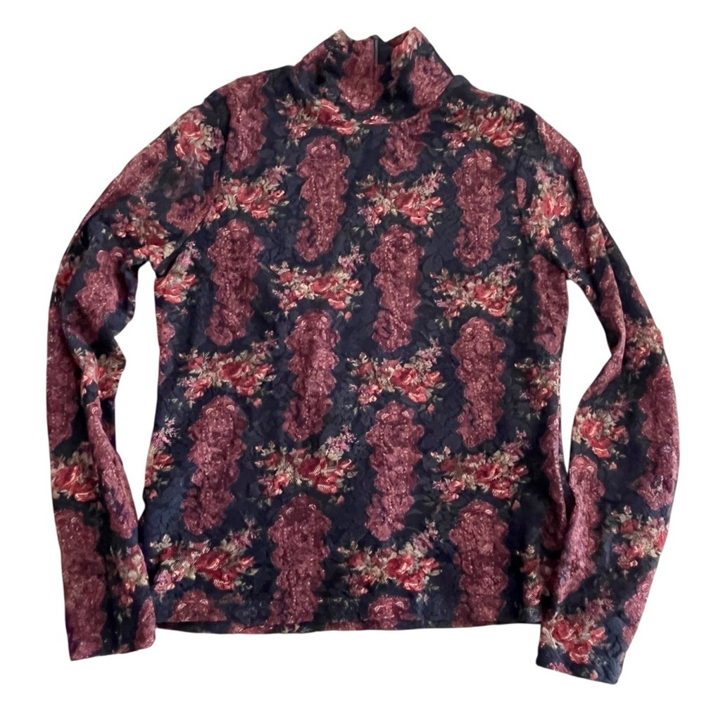 Vintage 90’s Floral Stretch Lace Mock Neck Classiques Entier — Size Medium